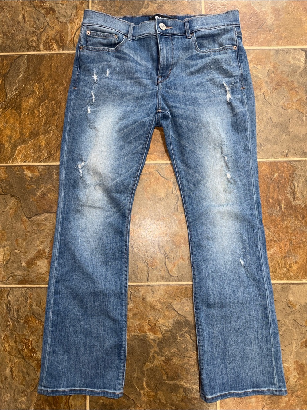Express Womens Blue Stretch Barely boot Jeans with Light Distressing